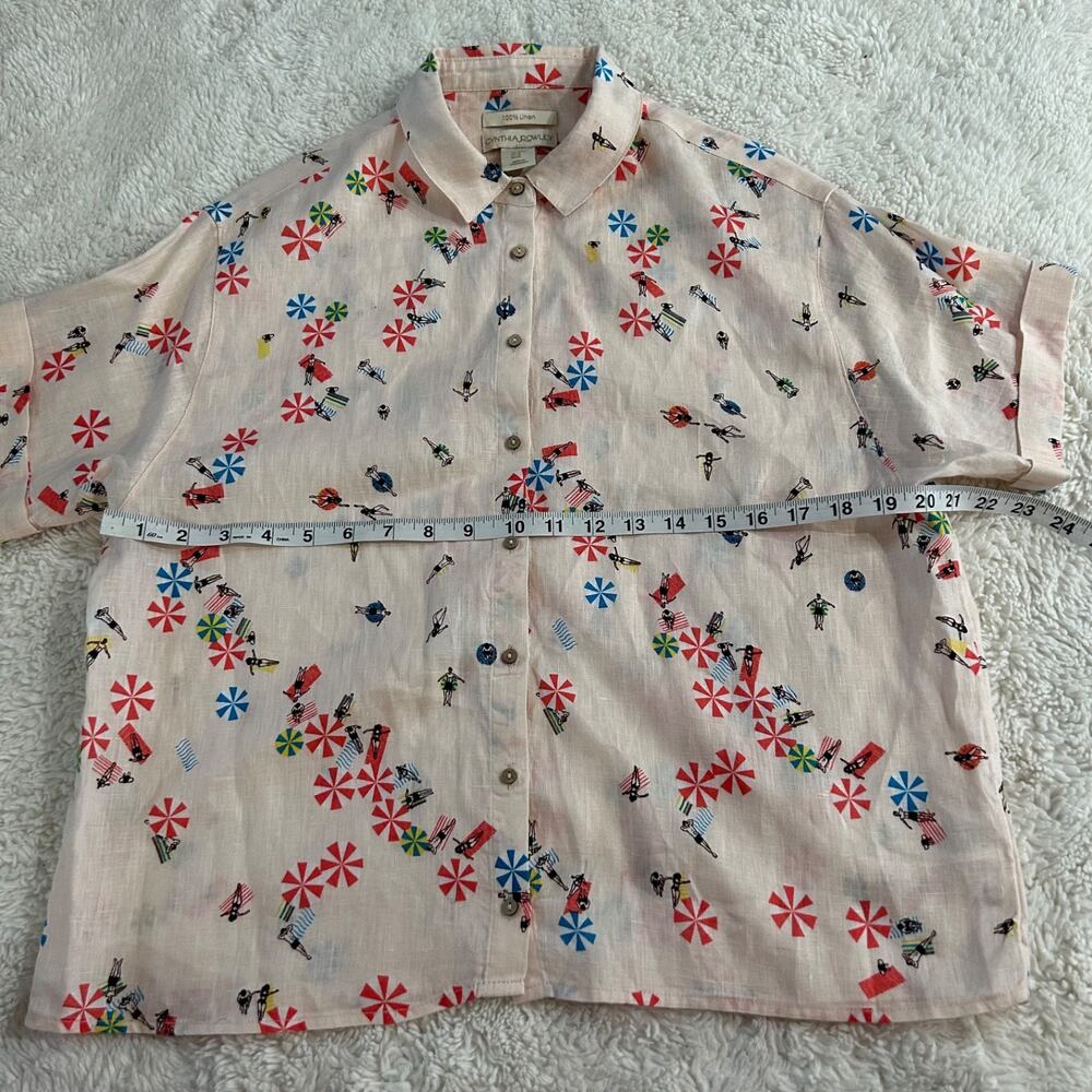 Cynthia Rowley Light Pink Beach Print Button-Up Blouse - Picture 4 of 6